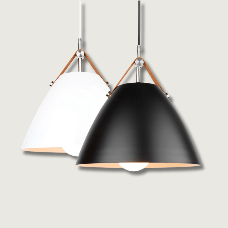 Stylish Hanging Light | Brown Leather Aluminum Shade - HappyKidMart