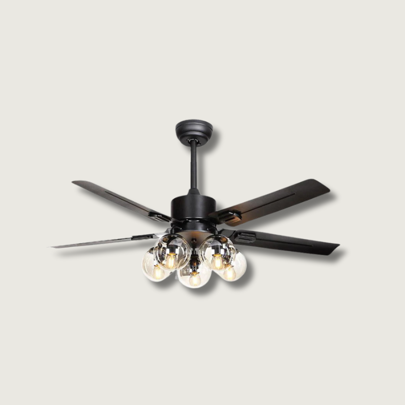 Sleek Black Ceiling Fan With Crystal Glass Shades - HappyKidMart