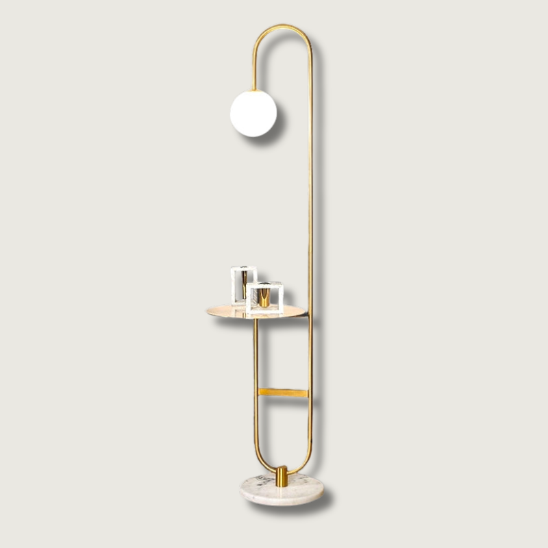 Stylish Floor Lamp with Side Table | Gold and Stone Finish - HappyKidMart