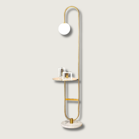 Stylish Floor Lamp with Side Table | Gold and Stone Finish - HappyKidMart