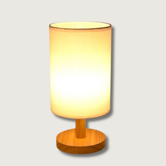 Rustic Wooden Table Lamp With Linen Shade - HappyKidMart