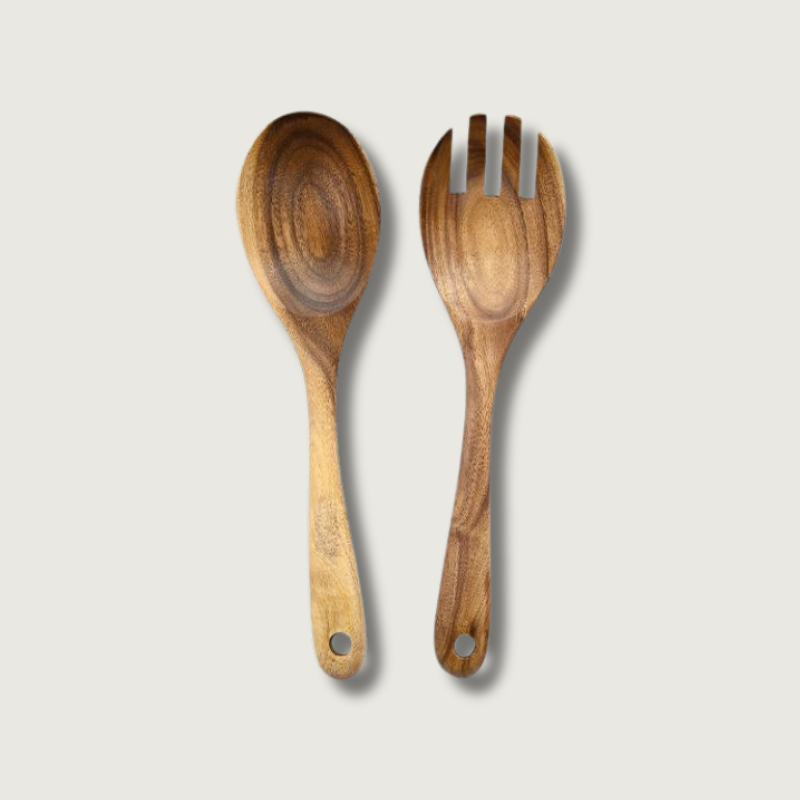 Rustic Wood Salad Spoons | Wooden Serving Utensils - HappyKidMart