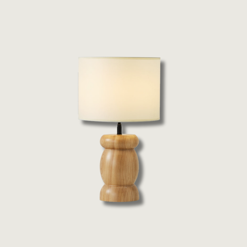 Rustic Wooden Desk Lamp with Stone Base and Linen Shade - HappyKidMart