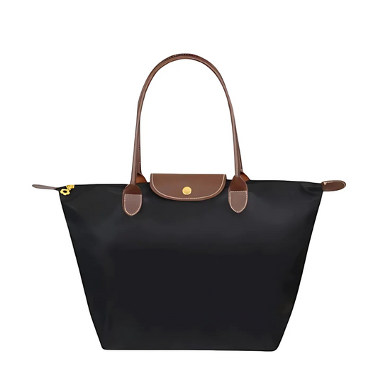 Premium Nylon Shopper Bag | Tan Leather Accents With Metal Buckles - HappyKidMart