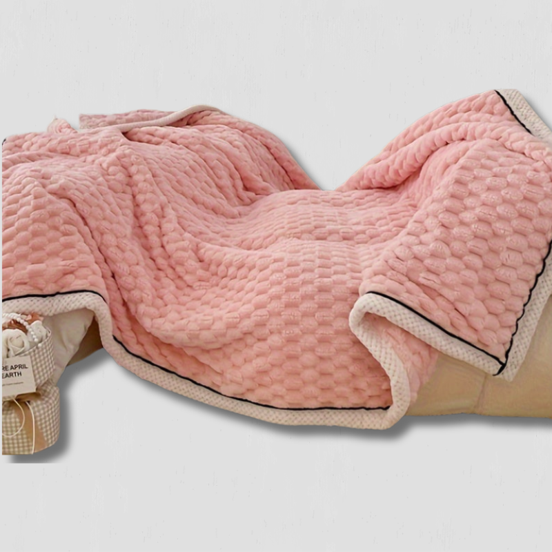 Soft Fuzzy Blanket | Pastel Pink with White Border - HappyKidMart