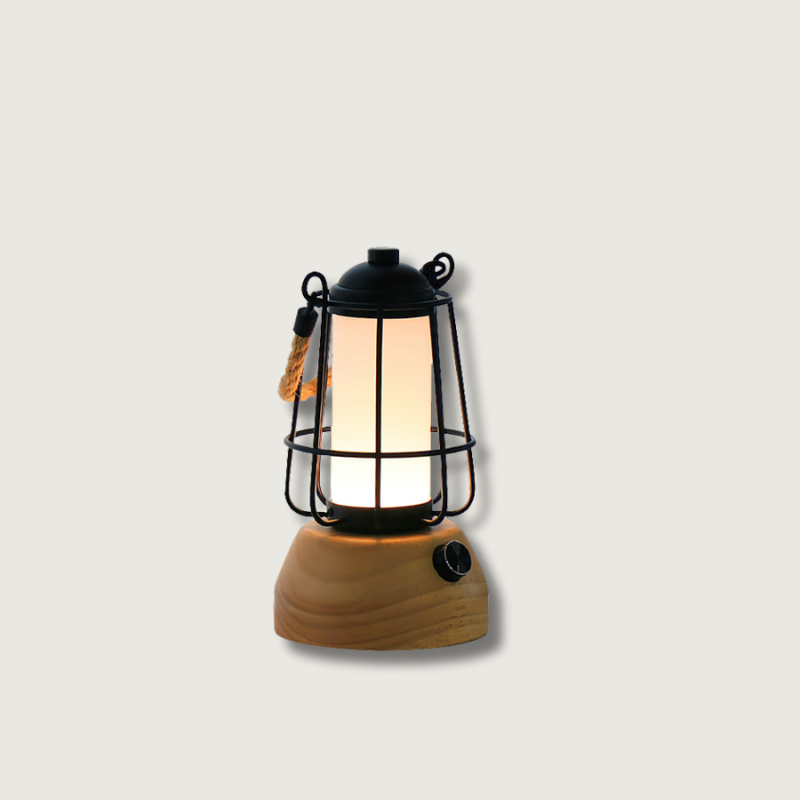 Rustic Garden Lantern | Wood Base Metal Frame - HappyKidMart