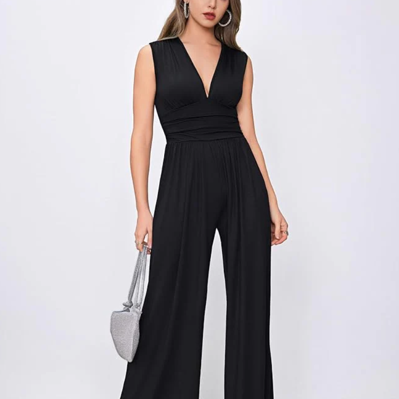 Flattering Loose Fit Jumpsuit | Low V Neck Style - HappyKidMart