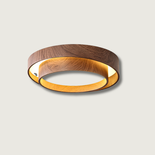 Stylish LED Ceiling Lamp | Brown Wooden Ring Shade - HappyKidMart