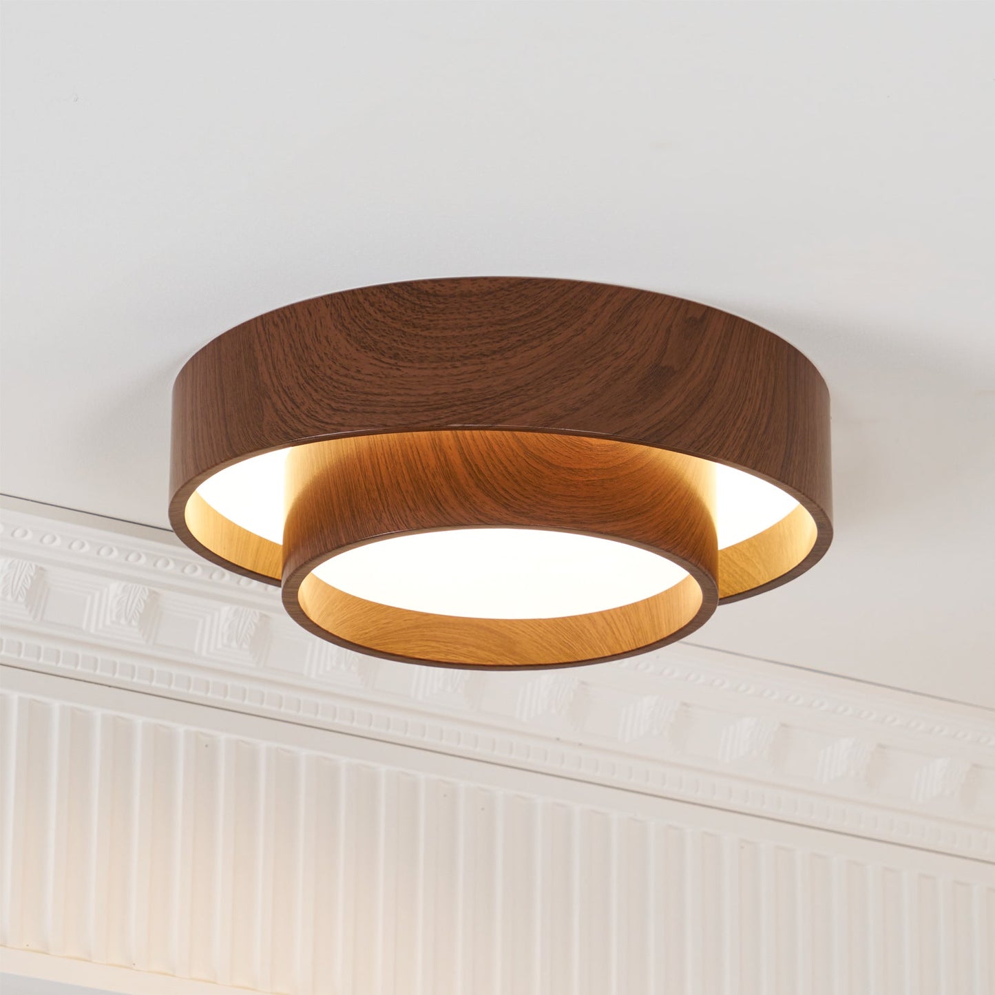 Stylish LED Ceiling Lamp | Brown Wooden Ring Shade