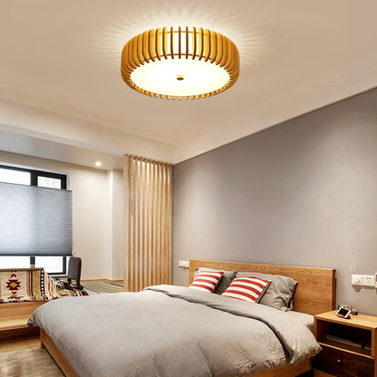 Rustic Wood Ceiling Lamp | Natural Shade Design