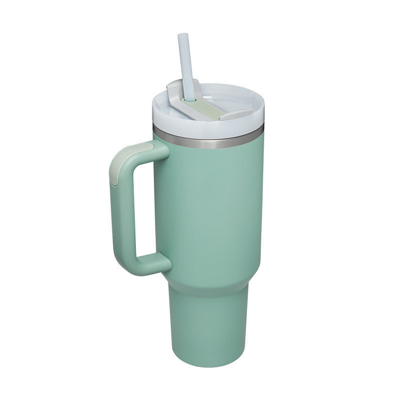 Leopard Print Thermal Coffee Mug with Lid and Straw