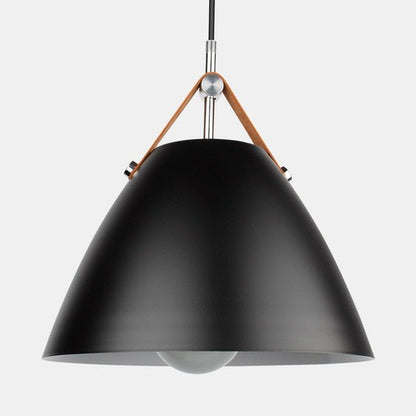 Stylish Hanging Light | Brown Leather Aluminum Shade