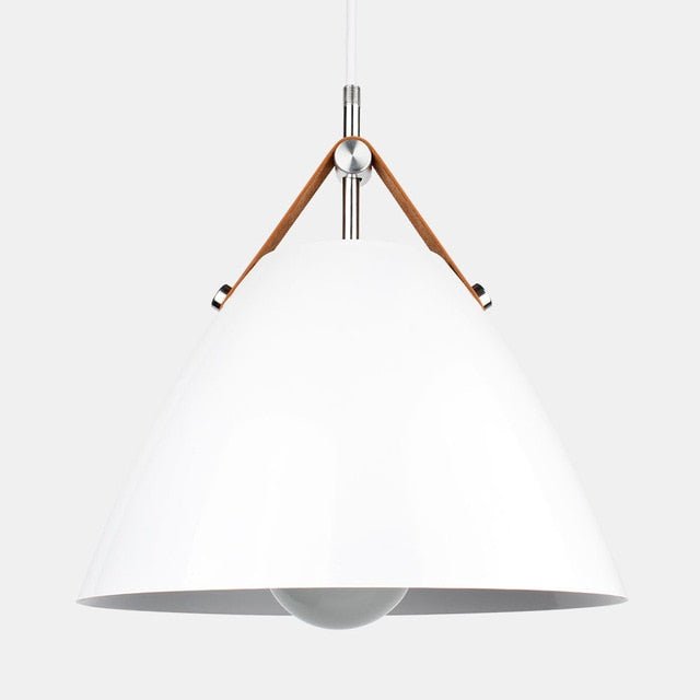 Stylish Hanging Light | Brown Leather Aluminum Shade