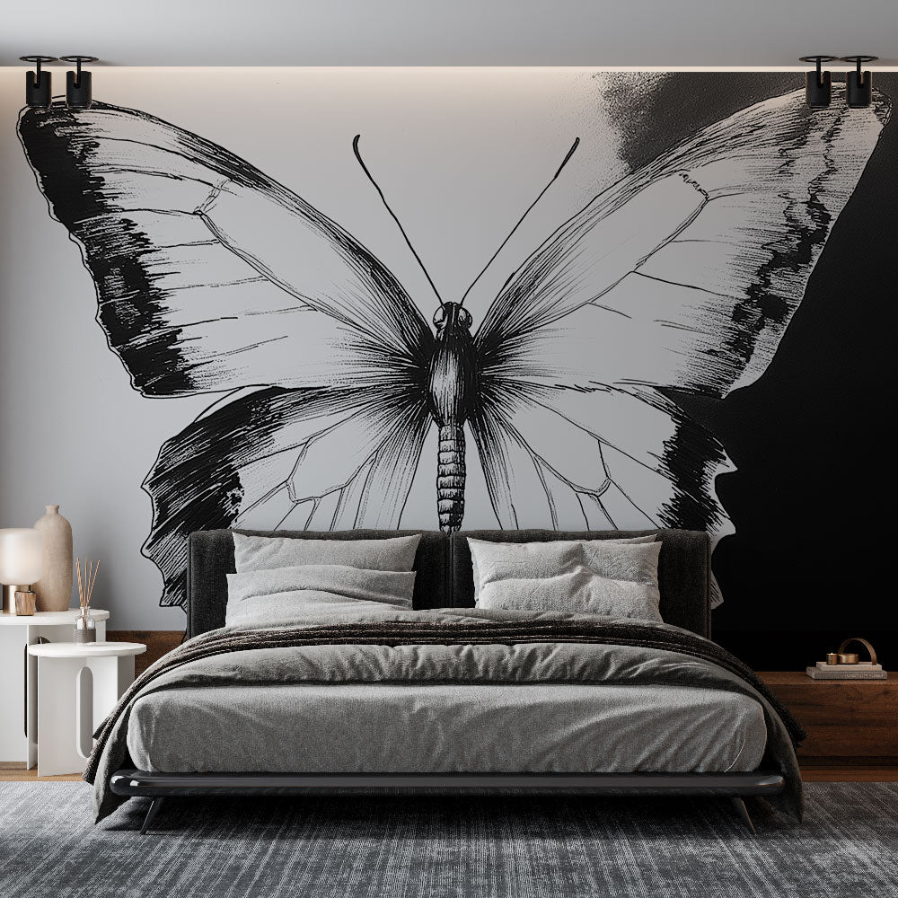 Stylish Monochrome Butterfly Wall Art Wallpaper - HappyKidMart