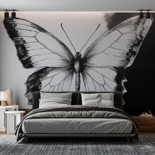 Stylish Monochrome Butterfly Wall Art Wallpaper - HappyKidMart