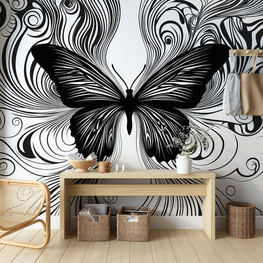 Chic Monochrome Butterfly Wall Mural - HappyKidMart