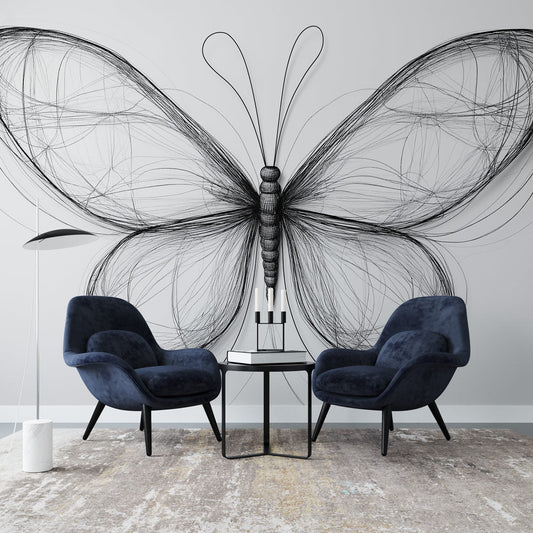 Beautiful Floral Wall Mural Black Outline Design - HappyKidMart