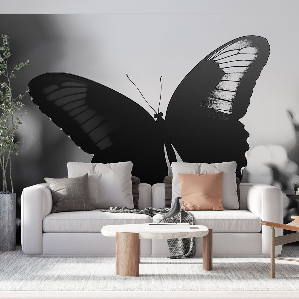 Stylish Wall Mural | Black Butterfly on White Background - HappyKidMart