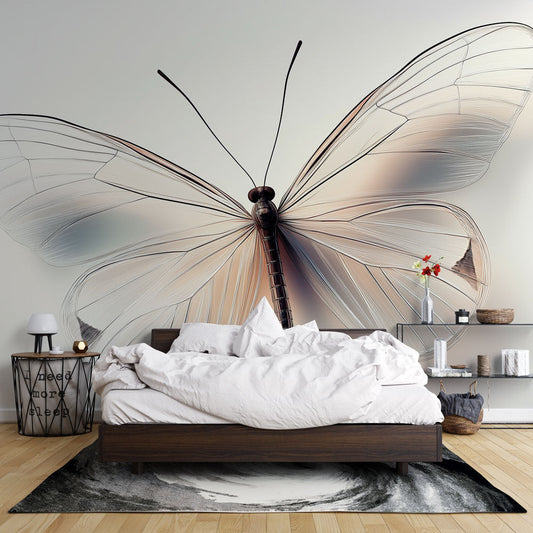 Beautiful Floral Wall Mural White Butterfly Pattern - HappyKidMart