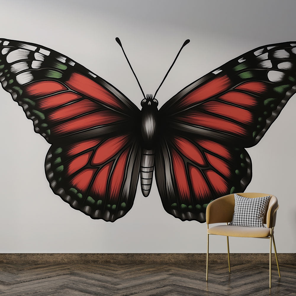 Vibrant Red Butterfly Wall Mural - HappyKidMart