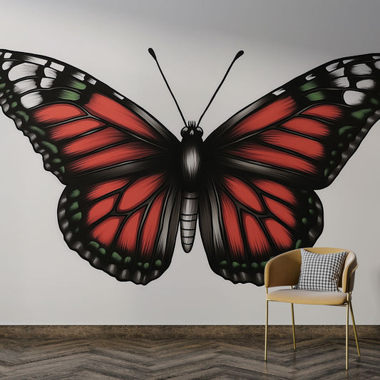 Vibrant Red Butterfly Wall Mural - HappyKidMart