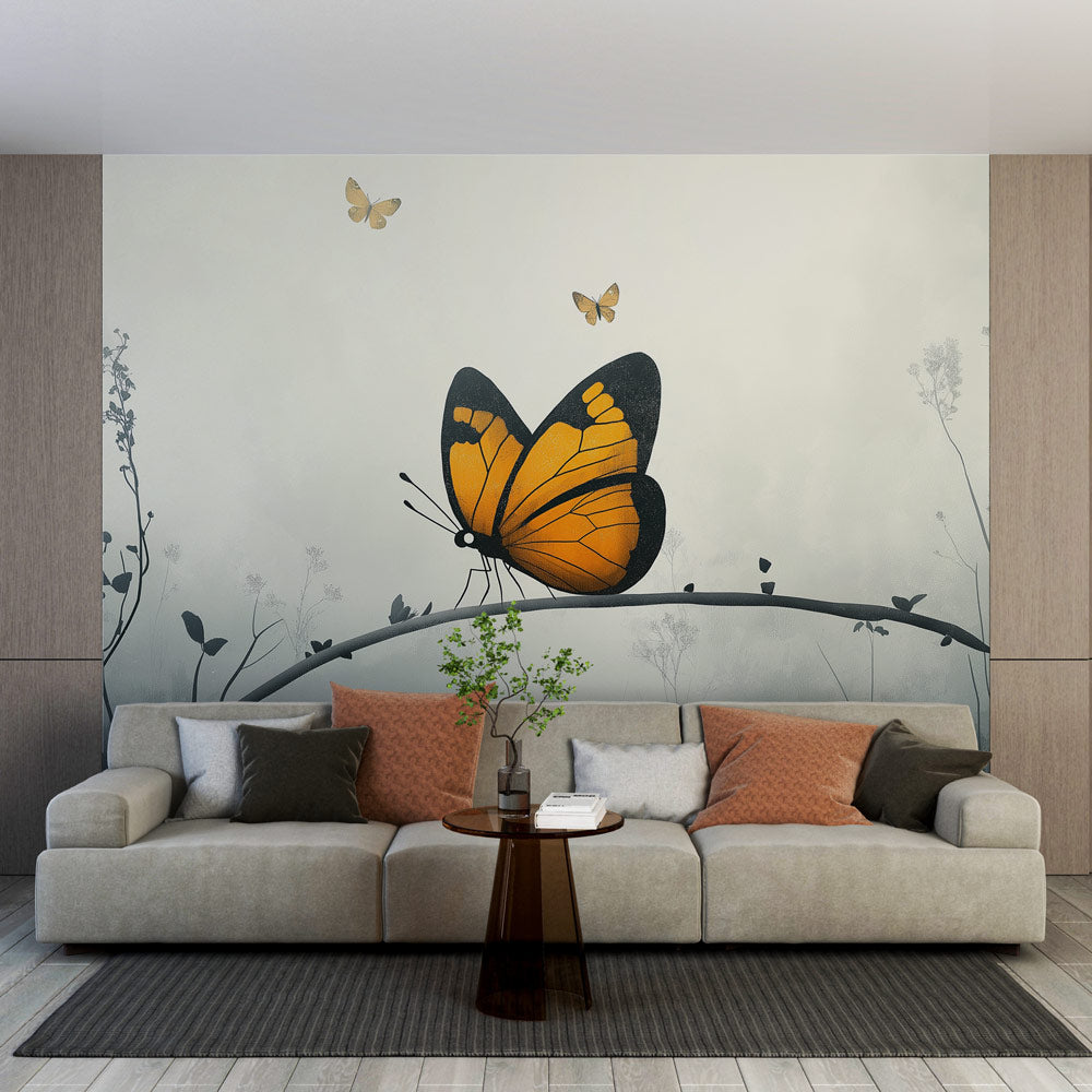 Vibrant Orange Butterfly Wall Mural - HappyKidMart