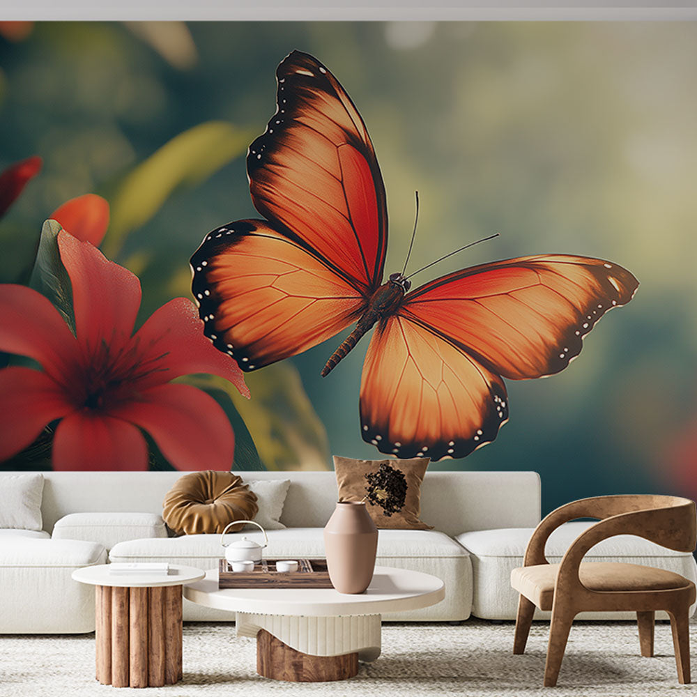 Vibrant Floral Butterfly Wall Mural - HappyKidMart
