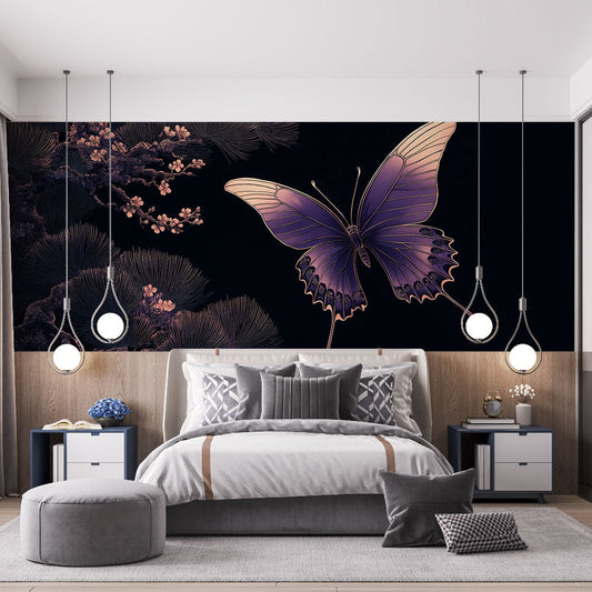 Beautiful Floral Wall Mural Wallpaper Purple Gold Design - HappyKidMart
