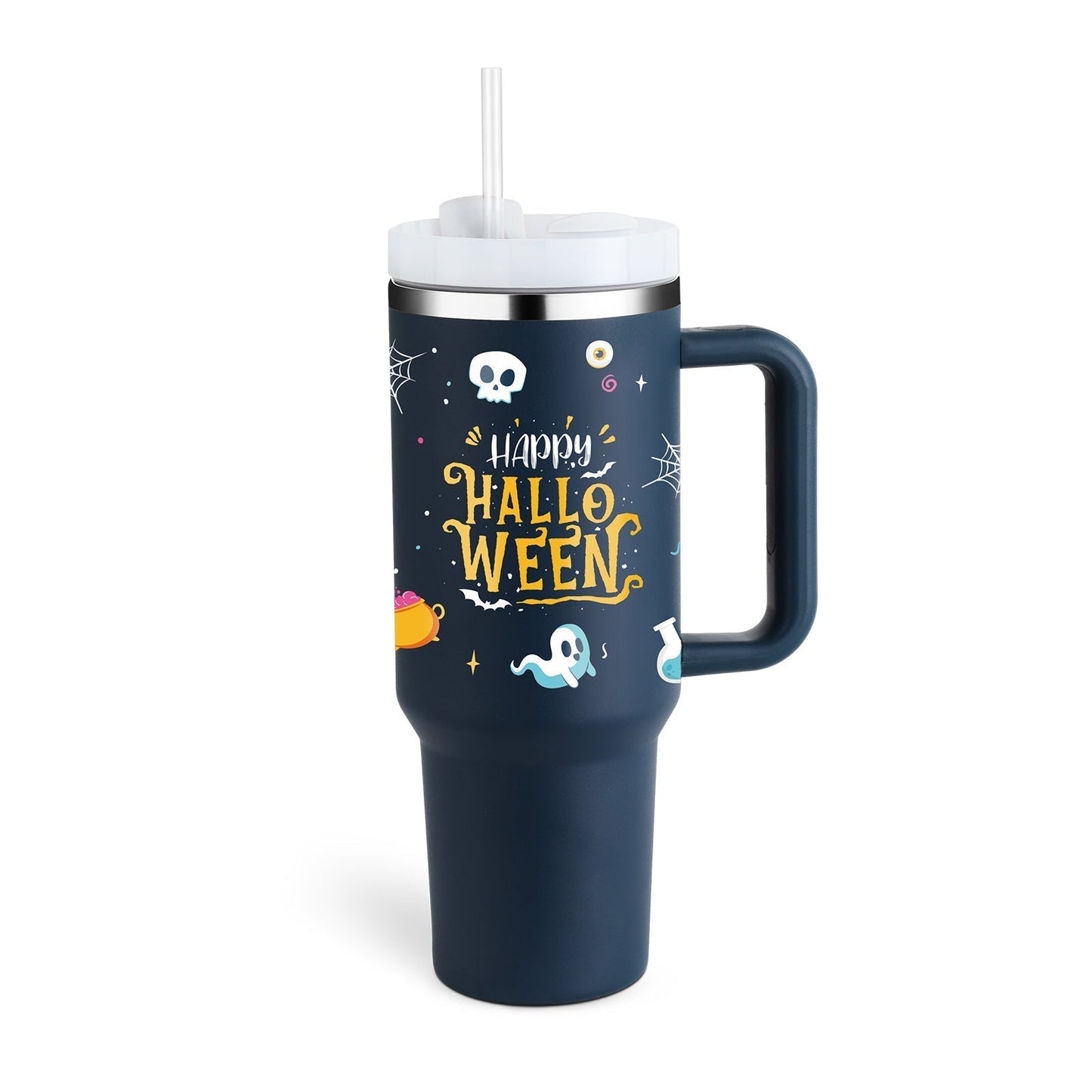 Leopard Print Thermal Coffee Mug with Lid and Straw