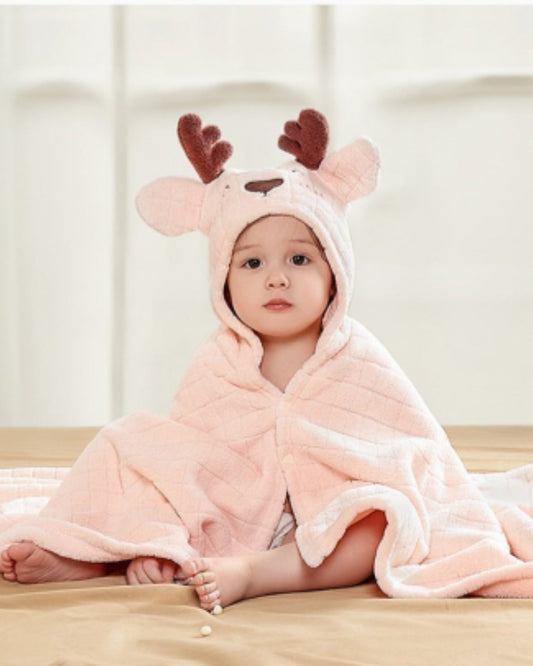 Soft Pink Deer Baby Towel 0-3 Years - HappyKidMart