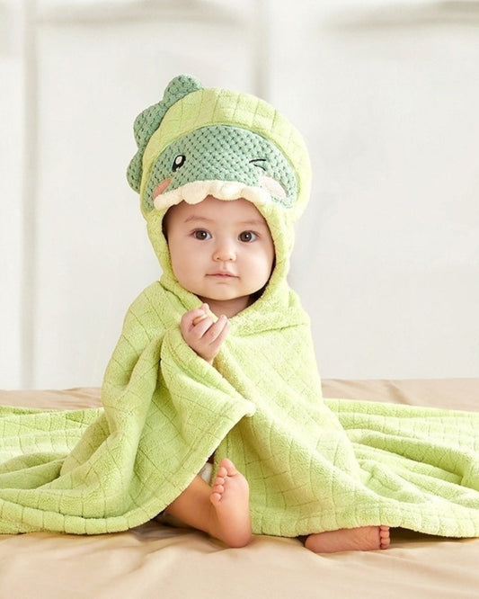 Soft Green Dinosaur Baby Bath Towel Wrap - HappyKidMart