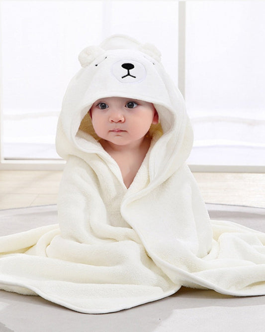Soft Baby Hooded Towel | Cute White Bear 0-3 Years - HappyKidMart
