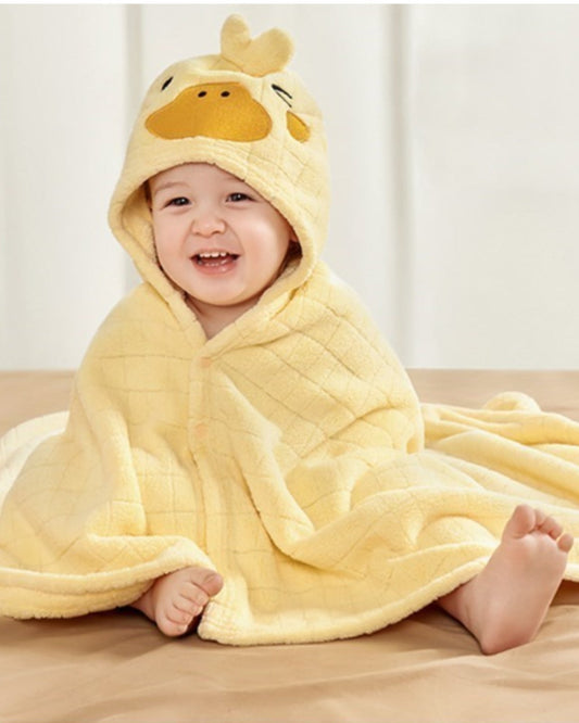 Soft Yellow Duck Hooded Baby Towel - HappyKidMart