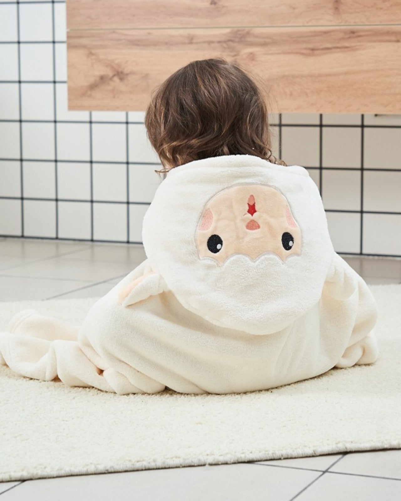 Soft Childrens Hooded Towel White Sheep - HappyKidMart