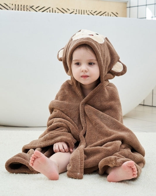 Soft Childrens Hooded Towel Monkey Plush Design - HappyKidMart