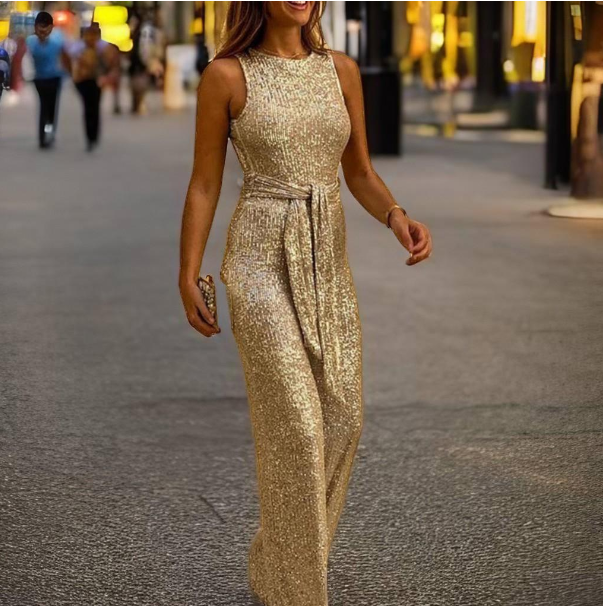 Glittering Party Jumpsuit | Halter Neck Style