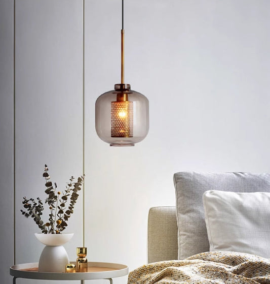 Sleek Grey Glass Pendant Lighting With Gold Trim - HappyKidMart