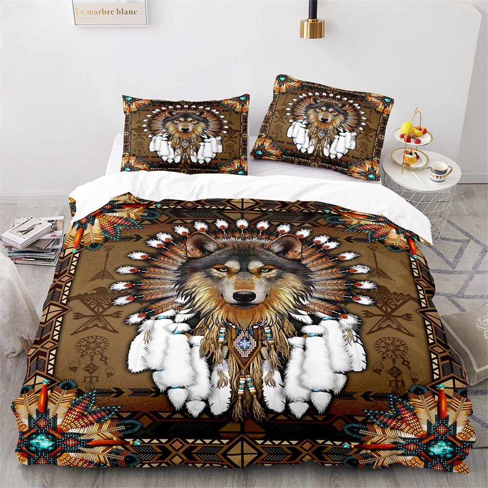 Wild Wolf Pattern Duvet Cover Set Blue Eyes Design