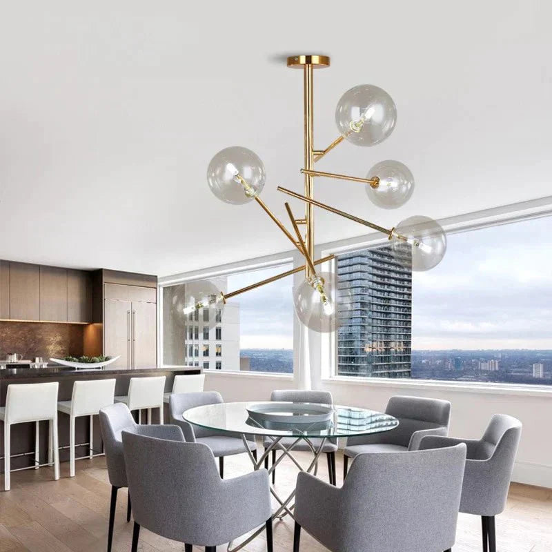 Luxurious Brass Chandelier | Glass Globe Pendant Light