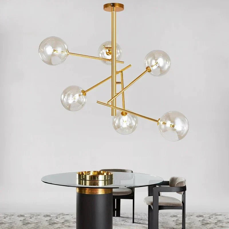 Luxurious Brass Chandelier | Glass Globe Pendant Light