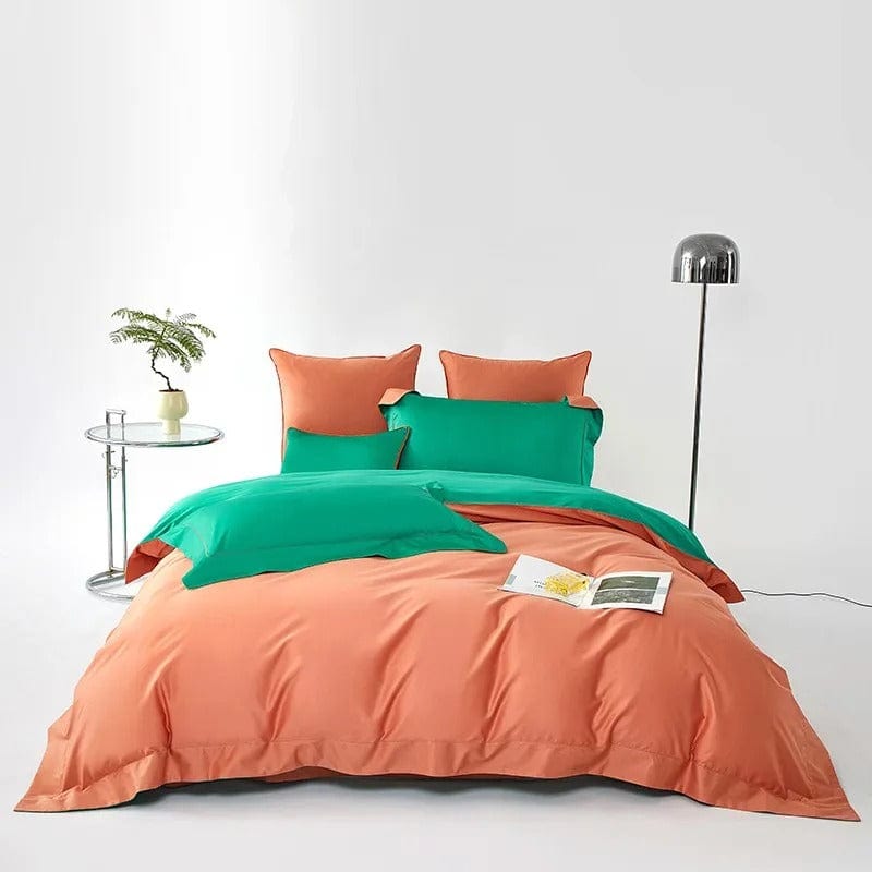 Soft Reversible Duvet Set Orange Green Cotton - HappyKidMart