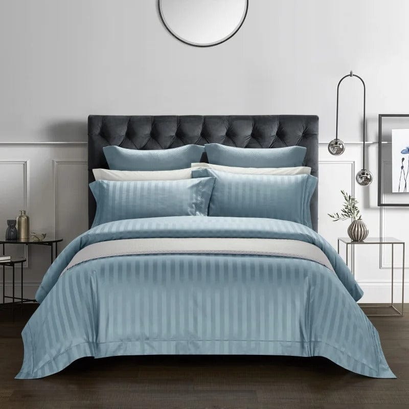 Soft Blue Striped Bedding Set - HappyKidMart