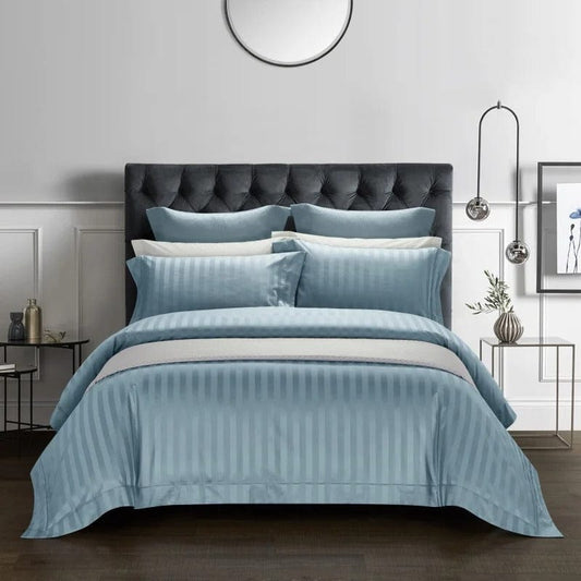 Soft Blue Striped Bedding Set - HappyKidMart