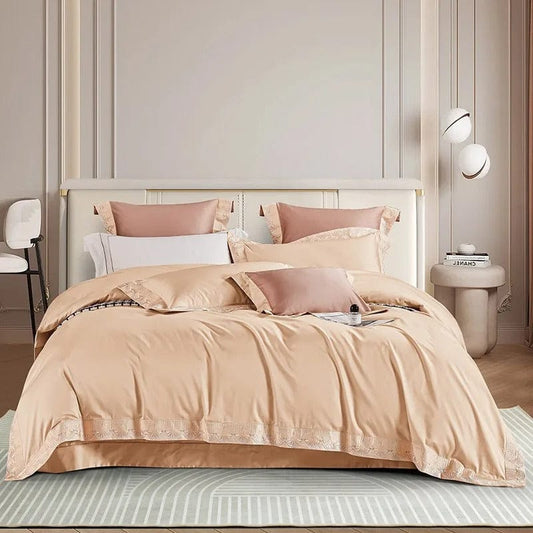 Soft Peach Lace Bedding Set - HappyKidMart