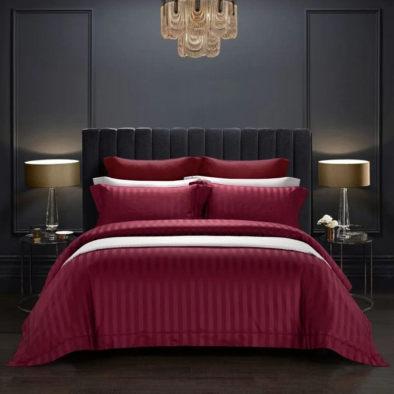 Premium Soft Cotton Bedding Set | Rich Burgundy Stripe Design - HappyKidMart