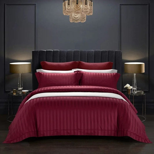 Premium Soft Cotton Bedding Set | Rich Burgundy Stripe Design - HappyKidMart