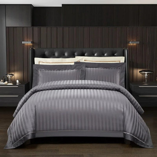 Soft Gray Stripe Comforter Set - HappyKidMart
