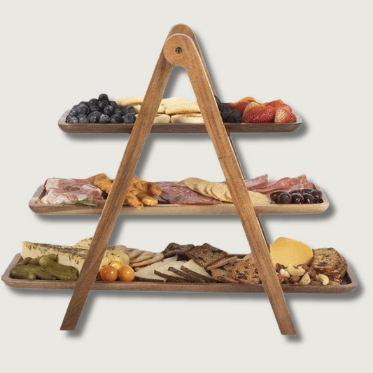 Sturdy 3-Tier Wooden Serving Platter - HappyKidMart