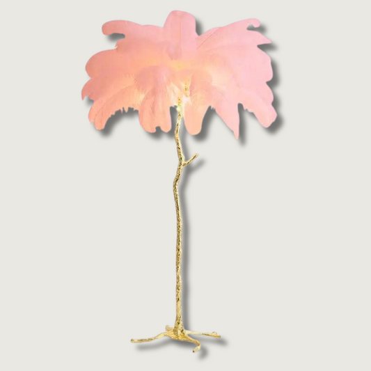 Soft Pink Feather Floor Lamp Gold Base - HappyKidMart