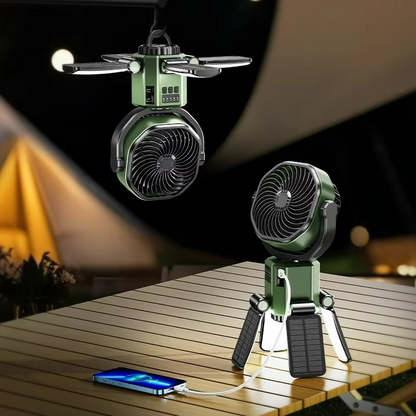 Compact Outdoor Solar Fan with LED Light - HappyKidMart